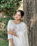 Anju Embroidery Work Kurta Set With Bottom & Dupatta
