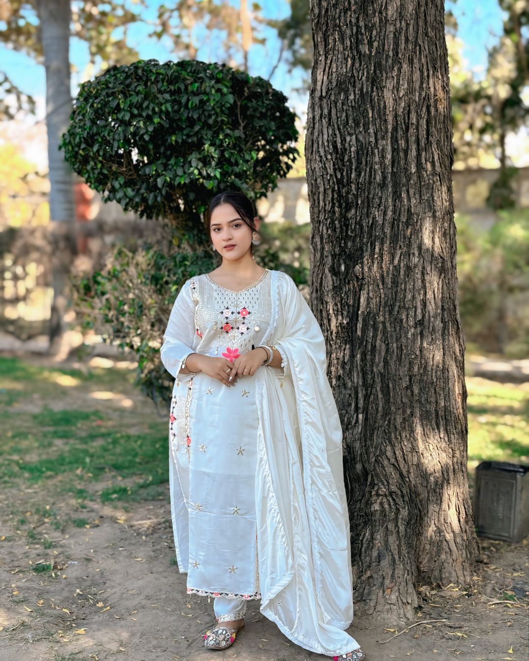 Anju Embroidery Work Kurta Set With Bottom & Dupatta