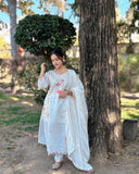 Anju Embroidery Work Kurta Set With Bottom & Dupatta