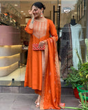 Anujha Silk Embroidery Work Kurta Set With Bottom & Dupatta