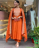 Anujha Silk Embroidery Work Kurta Set With Bottom & Dupatta