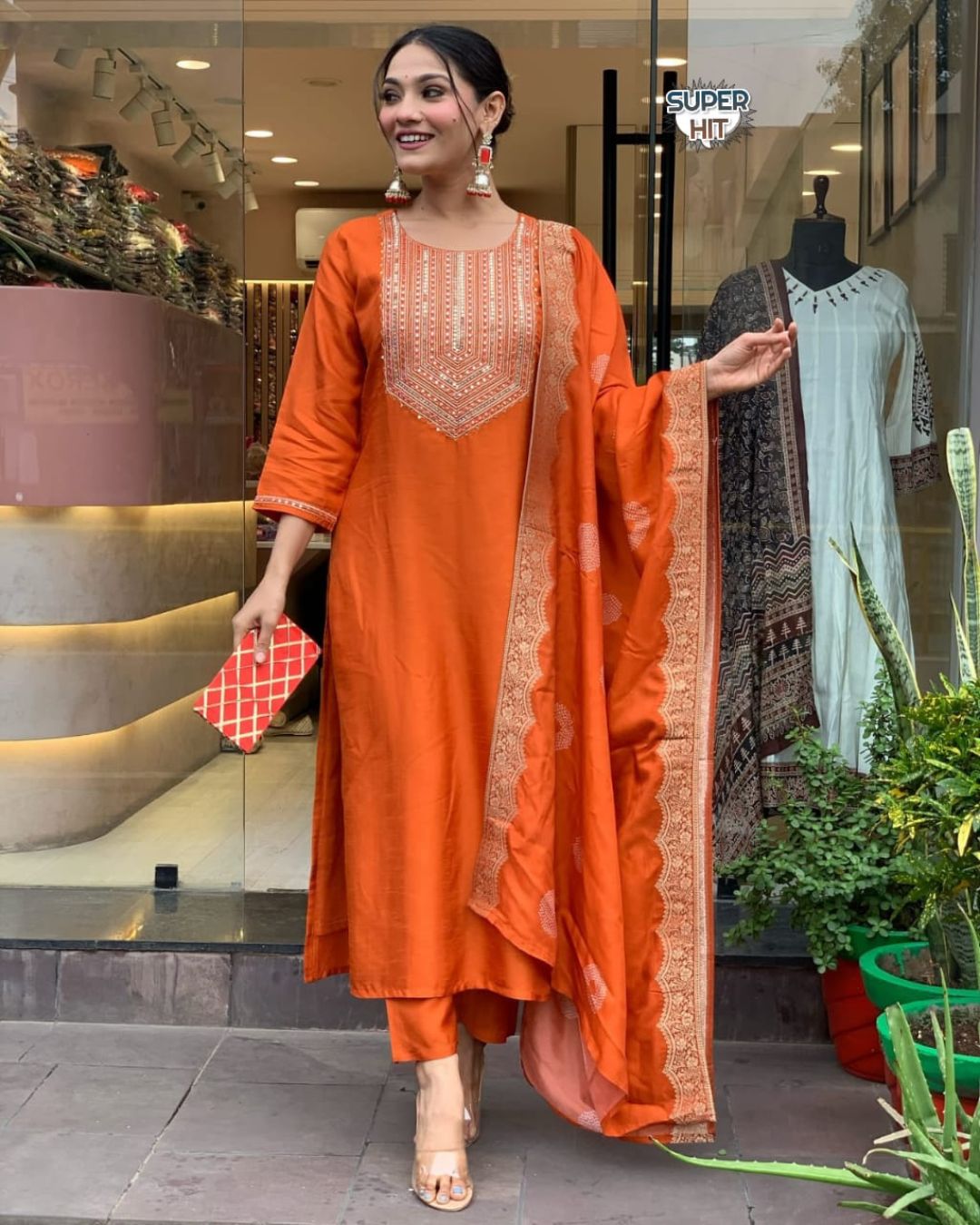 Anujha Silk Embroidery Work Kurta Set With Bottom & Dupatta