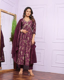 Pure Maroon Color Silk Kurti Pant Set For Bridesmaid Office Party Casual Wear