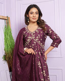 Pure Maroon Color Silk Kurti Pant Set For Bridesmaid Office Party Casual Wear