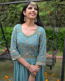 Sea Green Premium Designer Anarkali Gown Set