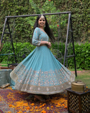 Sea Green Premium Designer Anarkali Gown Set