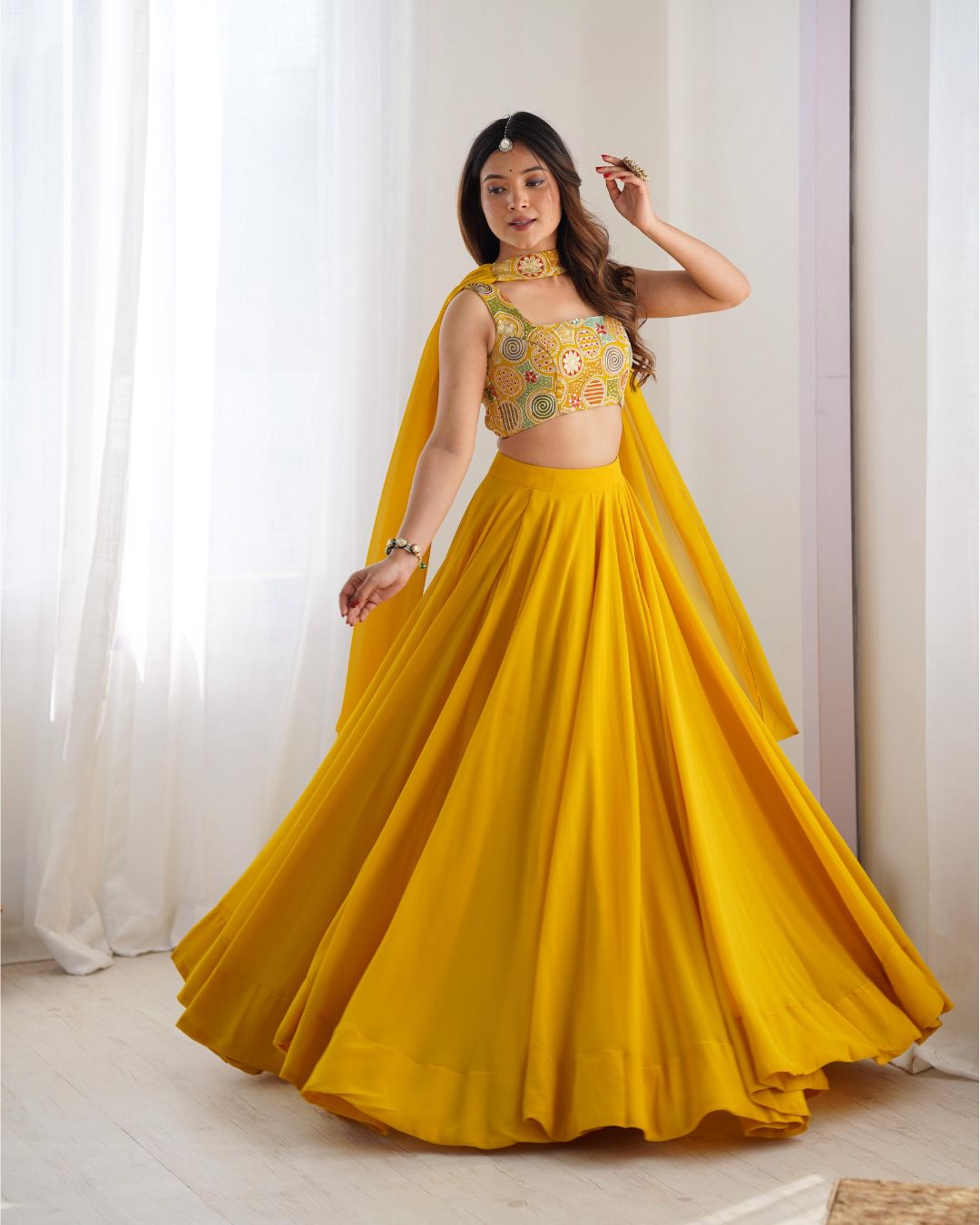 PURE SOFT FOX GEORGETTE BLOOMING FABRIC LEHENGHA CHOLI FULLY STTICHED