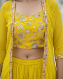 Embroidered Choli And Shrug With Flared Palazzo