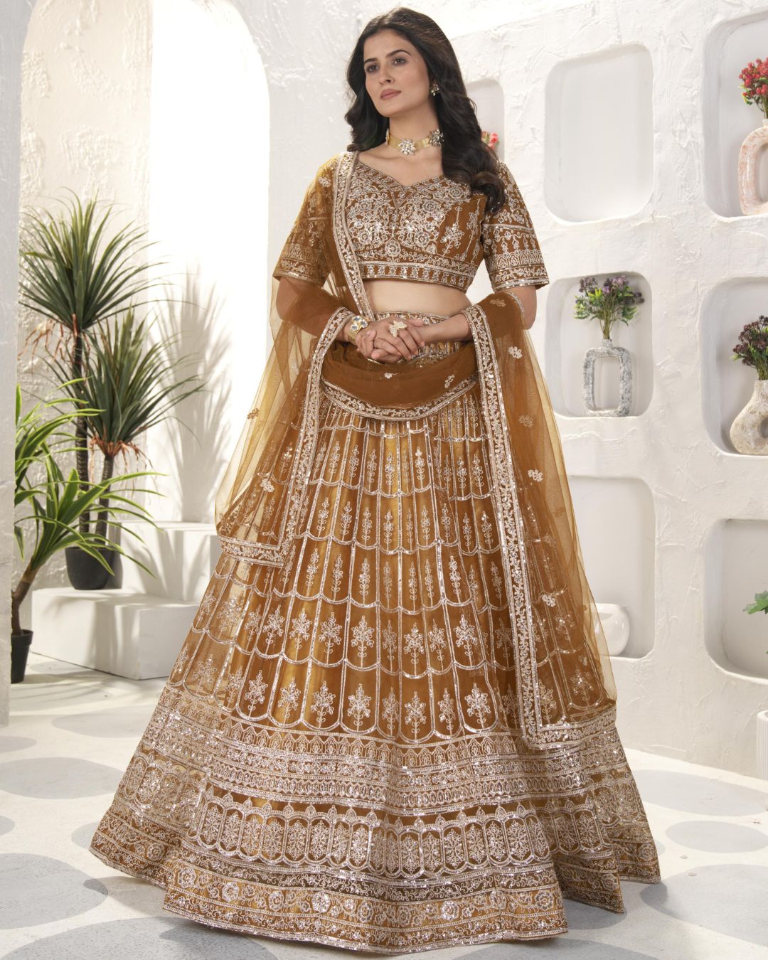 Golden Lehenga Choli With Dupatta Set