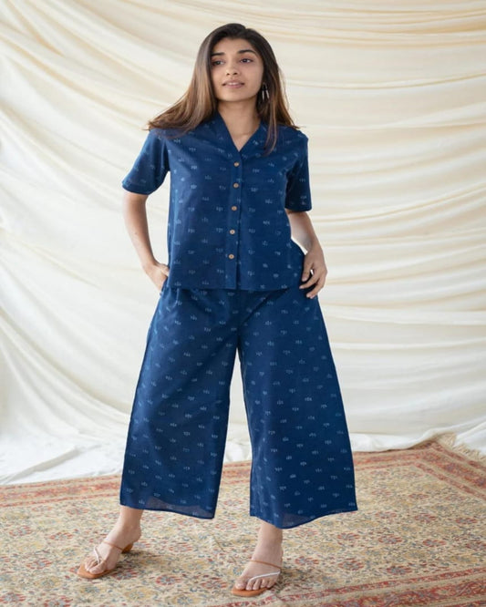 New Indigo Blue Cotton Slub Cord-Set