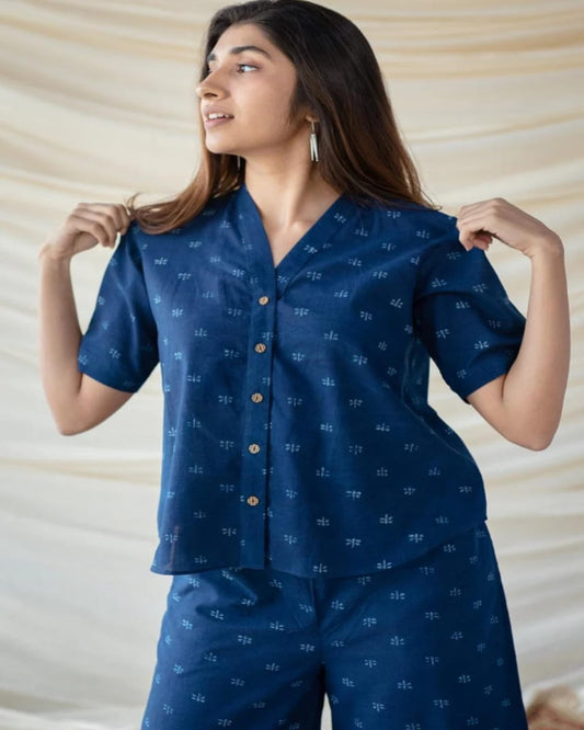 New Indigo Blue Cotton Slub Cord-Set