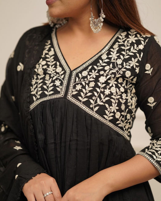 Long Slit Cotton 60'60 Kurta Pant Dupatta Set