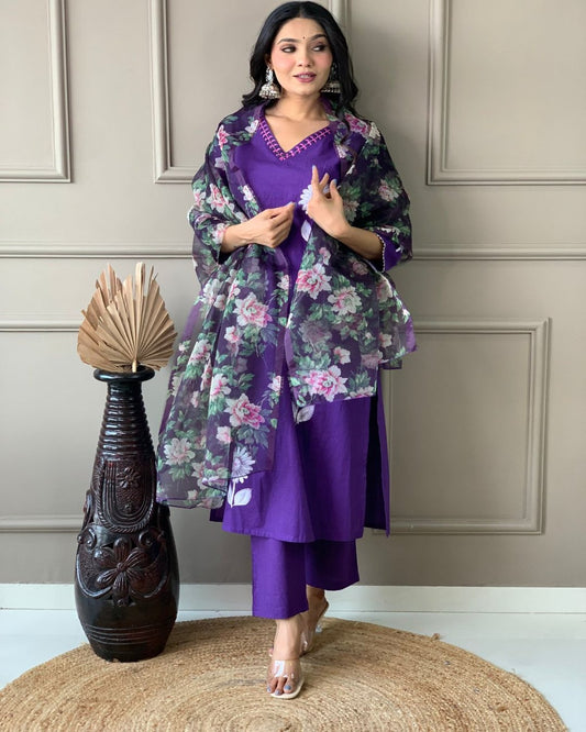 Beautiful kurta with heavy embroidery lace work
