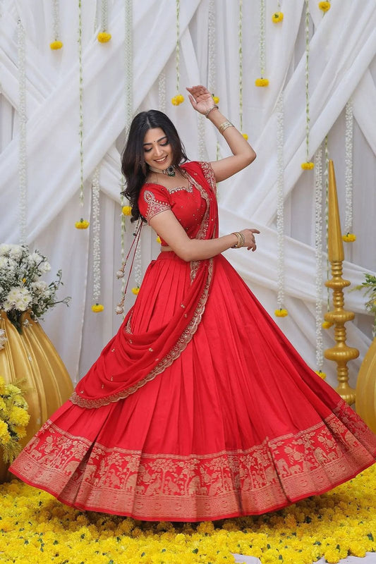 Most Trending Pongal Special Fully Stitched Jacquard Lehenga Choli