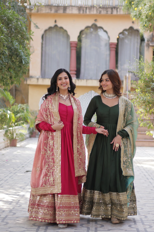 Shagun Georgette Gown with Dupatta With Attractive Embroidered work