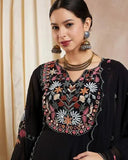 Designer Black Color Embroidery Kurti Pant Set