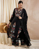 Designer Black Color Embroidery Kurti Pant Set