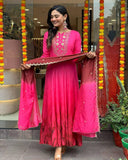 Premium Trendy Color Chinon beautiful Anarkali Gown Set