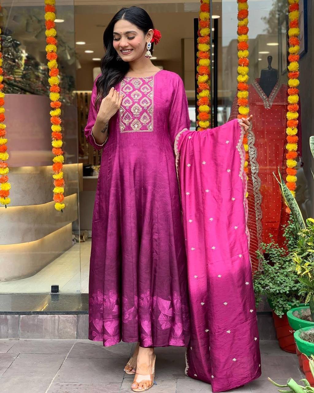 Premium Chinon beautiful Anarkali Gown Set