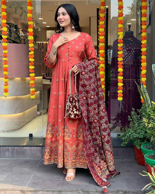Premium Orange beautiful Heavy Lightweight Flowing Suit Set