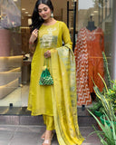 Premium beautiful Yellow Heavy Zari Weaving Suit Set