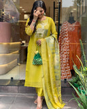 Premium beautiful Yellow Heavy Zari Weaving Suit Set