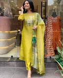 Premium beautiful Yellow Heavy Zari Weaving Suit Set
