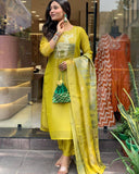 Premium beautiful Yellow Heavy Zari Weaving Suit Set