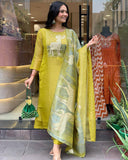 Premium beautiful Yellow Heavy Zari Weaving Suit Set
