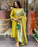 Premium beautiful Yellow Heavy Zari Weaving Suit Set