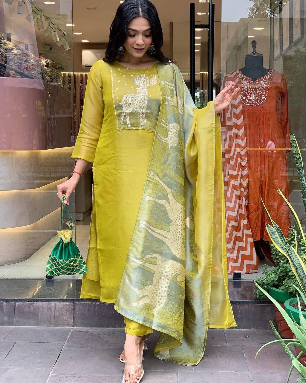 Premium beautiful Yellow Heavy Zari Weaving Suit Set