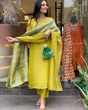 Premium beautiful Yellow Heavy Zari Weaving Suit Set