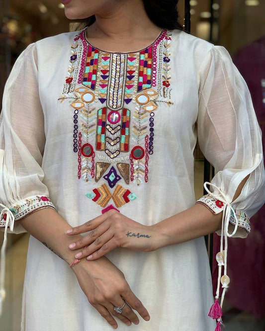Premium Chanderi beautiful Heavy Embroidery Suit Set