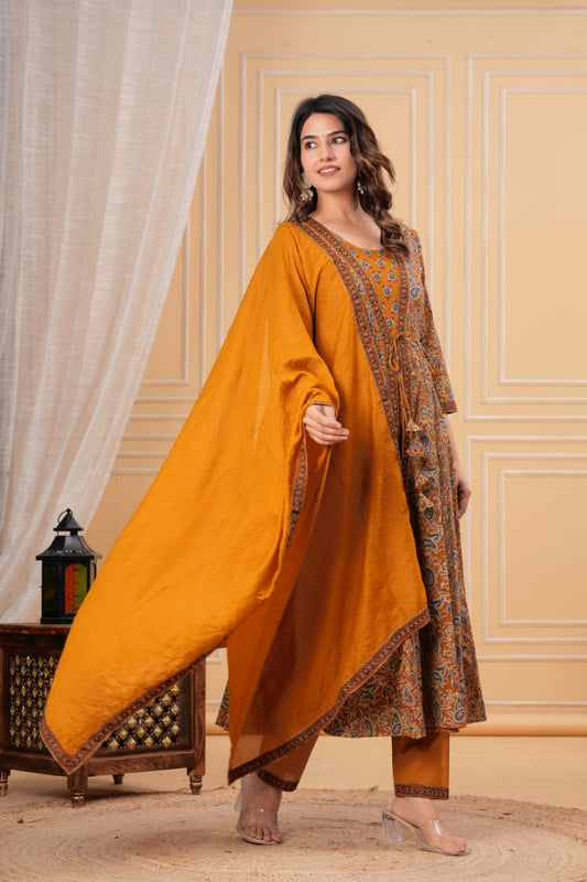 Two layer style Anarkali Kurti With Pant and Dupatta Set