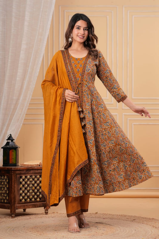 Two layer style Anarkali Kurti With Pant and Dupatta Set