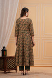 Two layer Style Green Color Anarkali Kurti With Pant and Dupatta Set