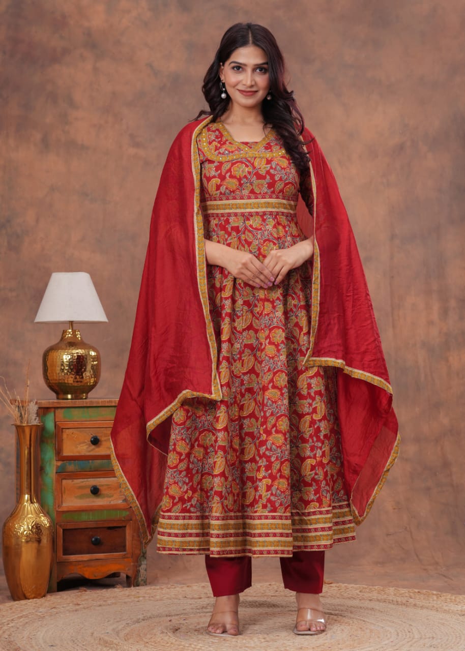 Designer Anarkali Azrak cotton suit