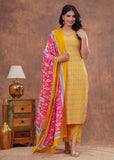 Premium Cotton 60*60 Print Kurti Pant With Dupatta Suit