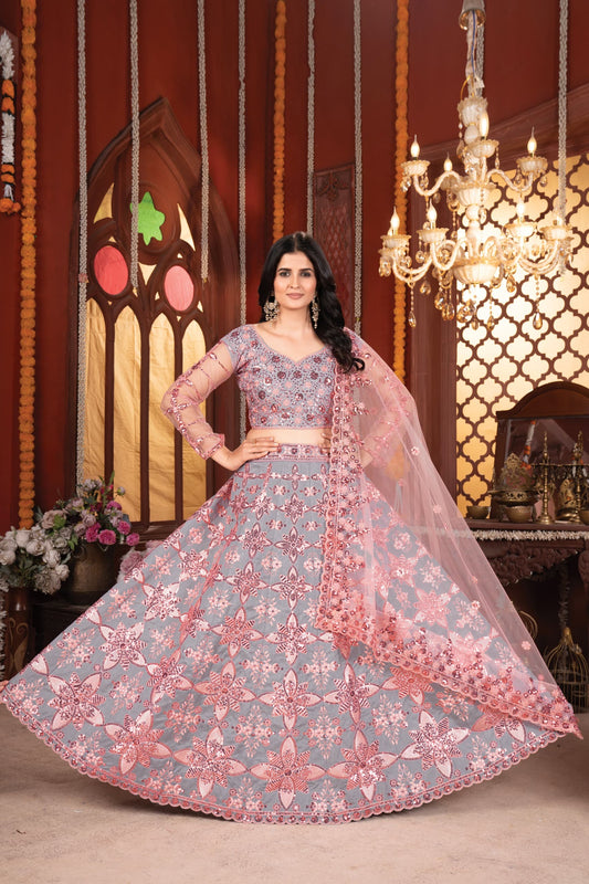 Premium Malburi Silk Lehenga Embellished With Beautiful Thread Embroidery