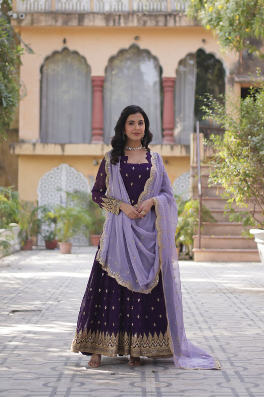 Pure Nilima Georgette Gown with Dupatta With Attractive Embroidered work