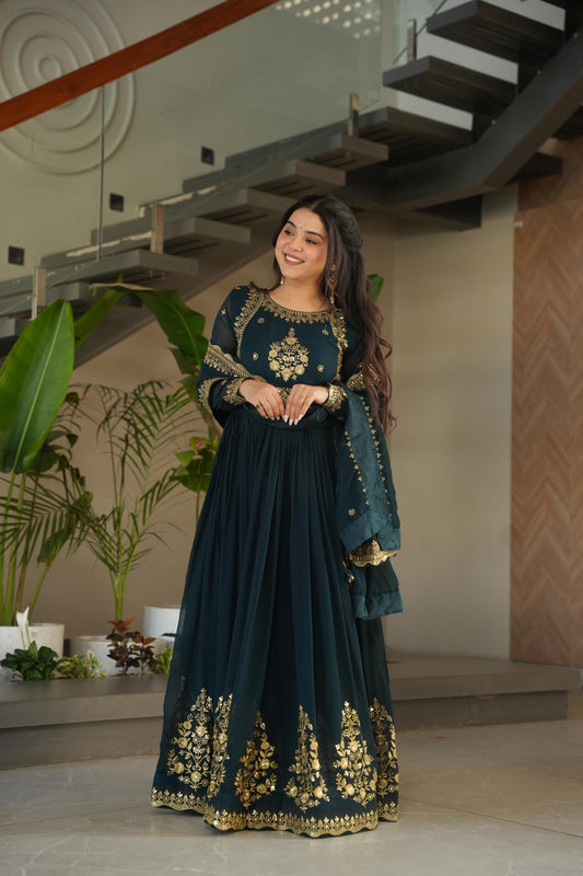 Vaishnavi Georgette Gown with Dupatta With Attractive Embroidered work