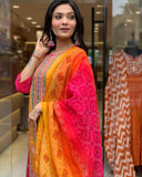Multicolored bandhani print with Stone work and Dupatta