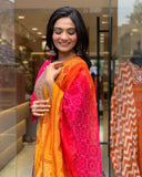 Multicolored bandhani print with Stone work and Dupatta