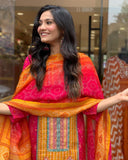 Multicolored bandhani print with Stone work and Dupatta