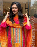 Multicolored bandhani print with Stone work and Dupatta