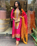 Multicolored bandhani print with Stone work and Dupatta