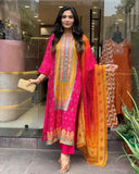 Multicolored bandhani print with Stone work and Dupatta