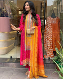 Multicolored bandhani print with Stone work and Dupatta