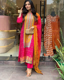 Multicolored bandhani print with Stone work and Dupatta