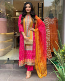 Multicolored bandhani print with Stone work and Dupatta